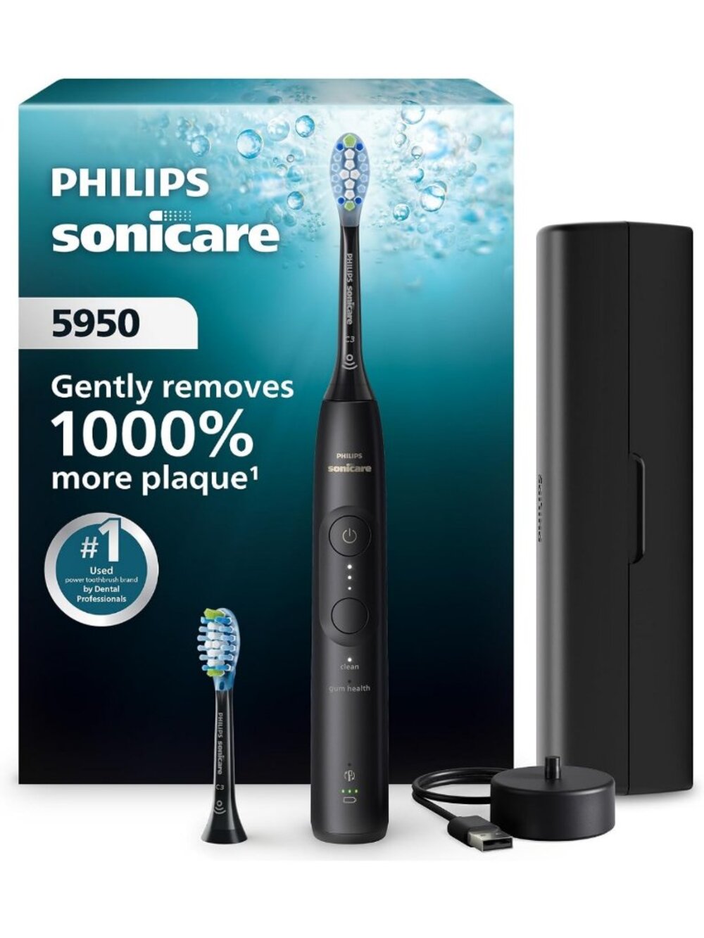 Rechargeable Electric Toothbrush with 2 Brush Heads, Sonic Technology, Black